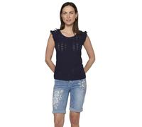 Koroshi Camiseta de Manga Corta, Volante en los Hombros, para Mujer | Moda Actual, de Color Navy, Talla M