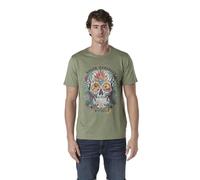 Koroshi Camiseta Hombre Manga Corta Estampado Calavera Tropical, Color Kaki/Khaki, Talla XL