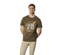 Koroshi Camiseta Hombre Manga Corta Lavada Estampado Tigre Marrón, Color Marron/Brown, Talla XXL