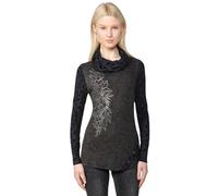 Koroshi Camiseta Manga Larga con Cuello Alto Estampada Bicolor con Detalle en Foil en Hombro Derecho para Mujer en Color Gris, de Color Gris, Talla M