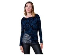 Koroshi Camiseta Navy Mujer Manga Larga con Escote drapeado y Bordados, de Color Navy, Talla XL
