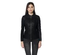 Koroshi Cazadora Chaqueta Biker Mujer Efecto Piel Motera Cuello Mao Tirantes, color black, Talla S