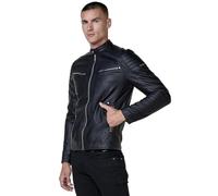 Koroshi Chaqueta cazadora cuello alto efecto piel hombre, cierre cremallera y bolsillos., de color black, Talla 3XL
