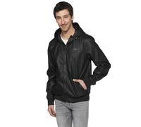 Koroshi Chaqueta cazadora efecto piel con cierre delantero con cremallera y cuello con capucha para hombre | ropa casual, de color black, Talla M