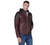 Koroshi Chaqueta cazadora estilo motero hombre efecto piel, de color VINO/WINE RED, Talla 3XL