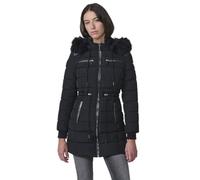 Koroshi Chaqueta parka larga acolchada plumífero mujer, capucha de pelo no animal y cremallera., de color black, Talla M