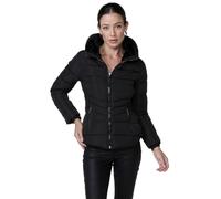 Koroshi Chaqueta plumífero acolchado mujer cuello alto con forro efecto pelo, de color black, Talla S