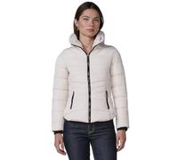Koroshi Chaqueta plumífero acolchado mujer cuello alto con forro efecto pelo, de color crudo/off-white, Talla XXL