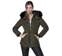 Koroshi Chaqueta plumífero acolchado mujer cuello alto forro de pelo no animal, capucha extraíble, interior efecto pelo y detalles desmontables., de color KAKI/KHAKI, Talla S