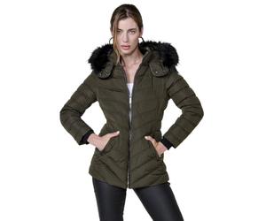 Koroshi Chaqueta Plumífero Larga Mujer Capucha de Pelo Extraíble, color KAKI/KHAKI, Talla XS