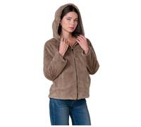 Koroshi Chaqueta reversible de mujer en tejido acolchado y efecto pelo, con capucha ajustable, cremallera metálica y cordón con terminales., de color marron/brown, Talla S