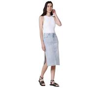 Koroshi Falda Larga Denim con Aberturas Laterales y Cierre Delantero con Cremallera y botón para Mujer, de Color Azul CL/Light Blue, Talla 42