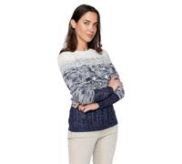 Koroshi Jersey de Manga Larga con Cuello Redondo. Tricot a Tres Rayas degradadas de Color Navy para Mujer | Moda Actual, de Color Navy, Talla M