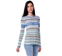 Koroshi Jersey Tricot a Rayas con Cuello Pico para Mujer, de Color Multicolor, Talla S