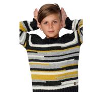 Koroshi Jersey Tricot de Cuello Redondo de Manga Larga, geométrico de Color Negro para Niño, de Color Negro, Talla 10-11a