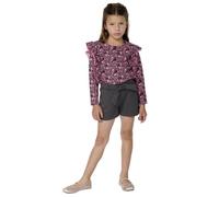 Koroshi Pantalón Corto Short Bermuda Cintura engomada y cinturón niña, de Color Gris/Grey, Talla 8