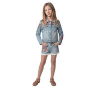 Koroshi Pantalón Corto Niña Denim Elástico Bordado Floral Azul Claro
