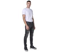 Koroshi Pantalón Denim Largo Estilo Biker para Hombre en Black Denim. Corte Skinny fit con Cierre de Cremallera y botón. Detalles en Las Rodillas., de Color Black Denim, Talla 32
