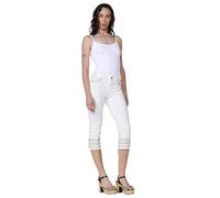 Koroshi Pantalón Jeans Capri elástico Push up Tiro Medio y Cinco Bolsillos con Cierre con Cremallera y botón metálico y bajo desilachado con Bordado Cenefa Combinado con Brillos para Mujer, de Color
