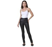 Koroshi Pantalón Largo 5 Bolsillos Slim Doble Push up Tiro Medio Pata de Gallo Mujer, de Color Black, Talla 36