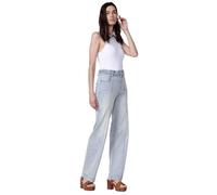 Koroshi Pantalón Largo Ancho con Detalle de Trenzas en los Bolsillos Traseros y en la Cintura para Mujer, de Color Azul CL/Light Blue, Talla 34
