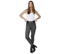 Koroshi Pantalón Largo Leggins de Cuadros con Cintura Goma Ancha Mujer, de Color Black, Talla 36