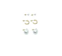 Koroshi Set de tres pendientes tipo aro dorados con efecto perla para mujer, de color MULTICOLOR, Talla UNI