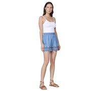 Koroshi Short de Lyocell con Bolsillos Laterales, Cintura elástica con Lazo y Cenefa étnica Bordada en el bajo en Color Azul para Mujer, de Color Azul Med/Medium Blue, Talla 36