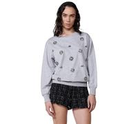 Koroshi Sudadera Mujer de felpa jaspeada con pedrería gris, de color GRIS/GREY, Talla M