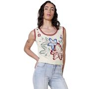 Koroshi Top de Tirantes Tricot con Detalle Delantero Floral para Mujer, de Color Crudo/Off-White, Talla L