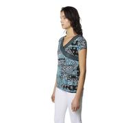 Koroshi Top Mujer Manga Corta Turquesa Estampado Cachemir Cuello Pico Cruzado Bordado Tachas, Color Turquesa/Turquoise, Talla XXL