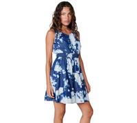 Koroshi Vestido Corto Efecto Denim de Lyocell con Escote Redondo, Tirantes Anchos y Cintura Elástica, Acabado Tie-Dye en Azul, de Color Azul, Talla M