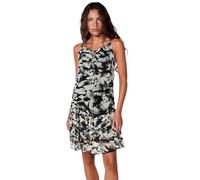 Koroshi Vestido Corto Fluido Semitransparente con Forro Ligero, Escote Halter con Lazo y Estampado Abstracto en Negro, de Color Negro, Talla M