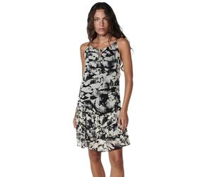 Koroshi Vestido Corto Fluido Semitransparente con Forro Ligero, Escote Halter con Lazo y Estampado Abstracto, de Color Black, Talla S