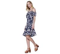 Koroshi Vestido Corto para Mujer con Tirantes Regulables y Escote con Volante, de Color Navy, Talla XS