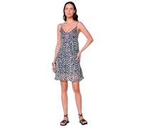 Koroshi Vestido Corto Semitransparente Azul para Mujer con Tirantes Regulables y Bordado en Escote, de Color Navy, Talla L