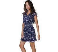Koroshi Vestido Corto Semitransparente con Forro elástico y Estampado Floral para Mujer, de Color Navy, Talla XS