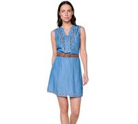 Koroshi Vestido Efecto Denim Azul Claro para Mujer sin Mangas con Bordado étnico, de Color Azul Med, Talla S