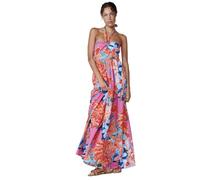 Koroshi Vestido Largo con Escote Halter con lazado y Espalda Descubierta y Fruncida con Estampado Floral y Placa con Logo Multicolor para Mujer, de Color Multicolor/Multi-Coloured, Talla XXL