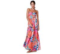 Koroshi Vestido Largo con Escote Halter con lazado y Espalda Descubierta y Fruncida con Estampado Floral y Placa con Logo Color Multicolor para Mujer, de Color Multicolor, Talla M