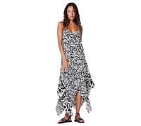 Koroshi Vestido Largo con Tirantes Regulables, Bajo en Picos y Estampado Floral con Cenefa y Detalles de Brillos en el Escote en Negro, de Color Negro, Talla M