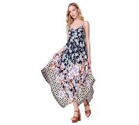 Koroshi Vestido Largo de Tirantes Regulables con Bajo en Picos y Estampado Floral con Cenefa Detalle de Brillos en Escote Color Navy para Mujer, de Color Navy, Talla S