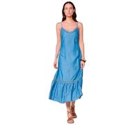 Koroshi Vestido Largo Efecto Denim Azul Claro para Mujer con Escote Pico y Bordado étnico, de Color Azul Med, Talla L