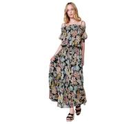 Koroshi Vestido Largo Semitransparente Multicolor con Escote Off-Shoulder y Estampado Floral, de Color Negro, Talla L