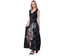 Koroshi Vestido Midi elástico de Algodón con Escote Pico, Tirante Ancho. Estampado Floral a Tono Contrastado con Tigre Multicolor Color Negro para Mujer, de Color Negro, Talla M