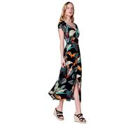 Koroshi Vestido Midi Negro con Estampado Tropical para Mujer, de Color Negro, Talla S