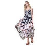 Koroshi Vestido Mujer Largo de Viscosa Estampado con bajo en Picos 2512VS89, de Color Navy, Talla L