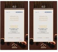KORRES Argan Oil Colorant - tinte sin amoniaco con aceite de argán orgánico rubio oscuro 6.0-100% cobertura de canas & vegano para un resultado de color duradero (Paquete de 2)