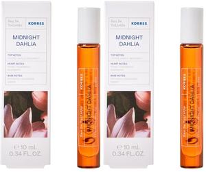 KORRES MIDNIGHT DAHLIA Eau de Toilette para mujer en práctico tamaño de viaje de lujo, aroma oriental floral con notas de madera de cedro y peonías, vegano, 10 ml (Paquete de 2)