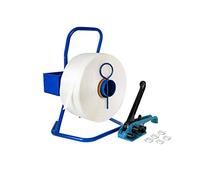 Kortpack Juego de flejes de 25 mm completo con rodillo, tensor, 100 grapas y cinta de poliéster de 500 m